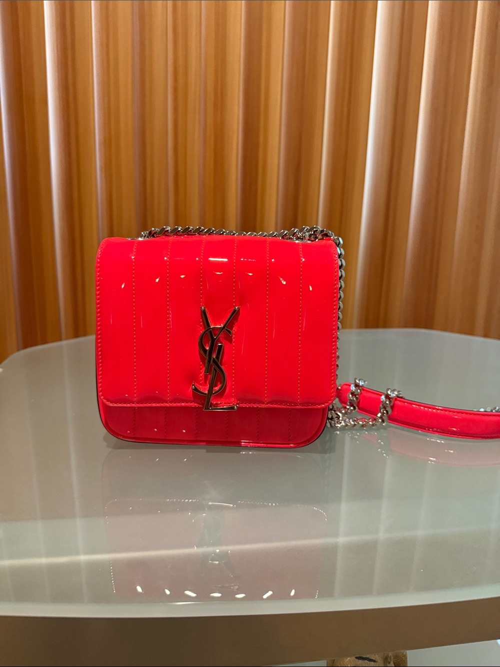 Saint Laurent Bright Red Patent Leather Small Chain Crossbody